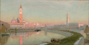 Sunrise, Bruno di s. Marco from the Cochino with S. Gieorgio Maggiore on the left, Venice, Italy