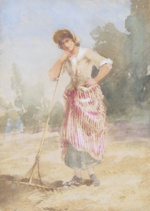 Woman Leaning on a Rake