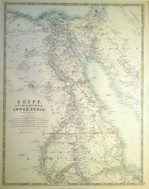 Antique Map of Egypt, Arabia Petrae & Lower Nubia by W & A.K. Johnston