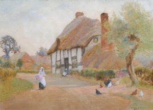 Woman near a Cottage