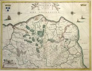 Antique Map of Boloniae et Givenes (Boulogne & Guînes), Northern France by William Blaeu