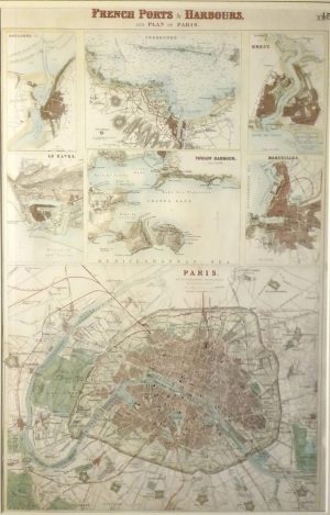 Antique Map of French Ports & Harbours & Plan of Paris, Boulogne, Le Havre, Marseille, Brest, Toulon, Cherbourg by Archibald Fullarton