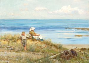 Woman and Child on the Dunes (inscr ‘Bembridge’)