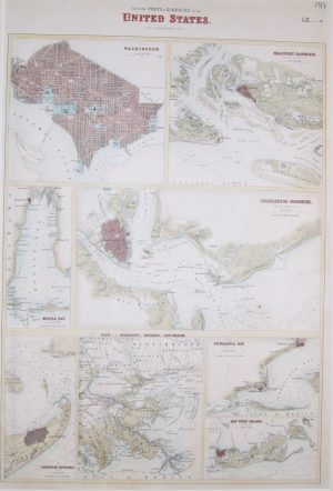 Antique Map of Southern Ports & Harbours of the United States, very scarce by J Bartholomew