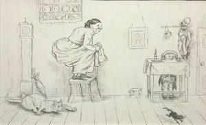 Cat chasing mouse in kitchen