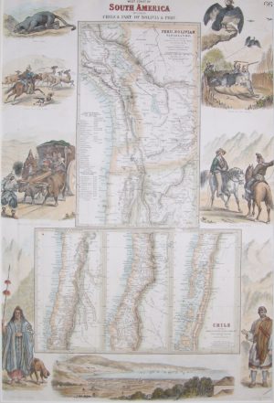 Antique Map of West Coast of South America including Chile & Part of Bolivia & Peru, scarce by J Bartholomew