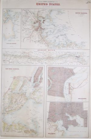 Antique Map of Northern Ports & Harbours in the United States, Boston, New York, Philadelphia, Baltimore & Hudson River, scarce by J Bartholomew