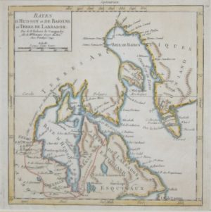 Antique Map of Hudson.,Baffin Bay & Labrador coast by Gilles Robert de Vaugondy