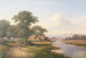 River Valley with Angler & Cottages