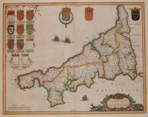 Antique Map of Cornwall by Joan Blaeu
