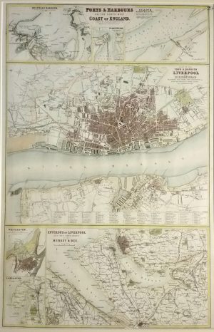 Antique Map of Ports & Harbours of the North West Coast of England, Liverpool, Holyhead, Whitehaven, Lancaster, Silloth, Fleetwood by Archibald Fullarton