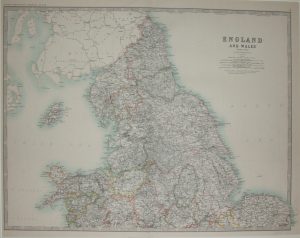 Antique Map of England & Wales, Northern Sheet by W & A.K. Johnston