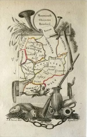 Antique Map of scarce, also Monmouth & Hereford by A. M. Perrot