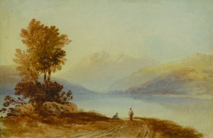 Figures on a Path by a Mountain Lake