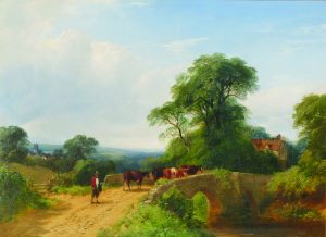 Cattle Herder Crossing a Bridge