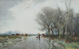 Cattle Drover & Dog on a Country Lane