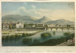 Vue sur le pont de la Saal, Aussicht auf die Saalbruicke
