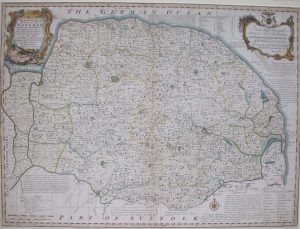 Antique Map of Norfolk by Emanuel Bowen