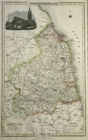 Antique Map of Northumberland by James Pigot