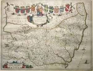 Antique Map of Suffolk by Joan Blaeu