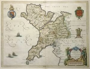 Antique Map of Caernarvonshire and Anglesey by Joan Blaeu