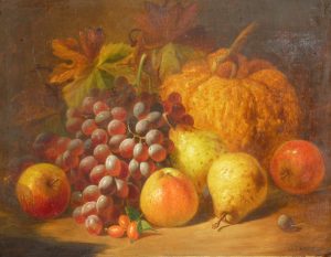 Still Life, Grapes, Apples, Pears & Pumpkin