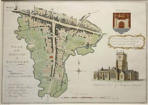 Antique Map of Plan of the Borough of Bridport by Bayly