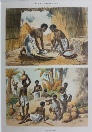 Natives making Pombe & Women pounding Grain