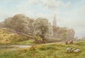 Cattle Grazing before Church & Woodland