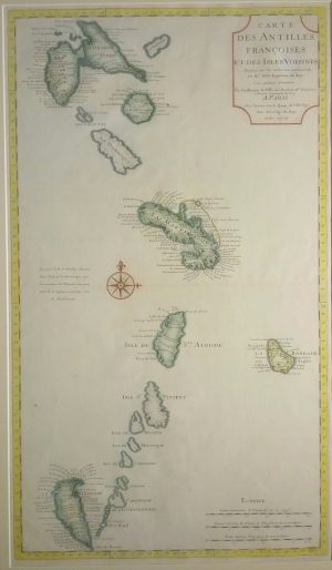 Antique Map of Map of the French Antillies & the Windward Isles, Martinique, Babados, St. Lucia, Grenada. The West Indies by Guillaume De l'Isle