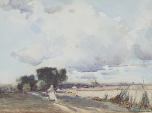 Woman Walking along a Riverside Path
