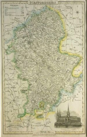 Antique Map of Staffordshire by James Pigot