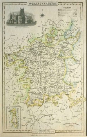 Antique Map of Worcestershire by James Pigot