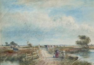 Woman & Children Crossing a Causeway