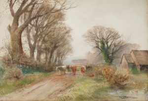 Cattle by a Farm Pond