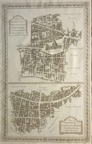 Antique Map of Plan of Baynards Castle, Farringdon, Candlewick & Langborn Wards by John Royce