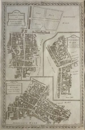 Antique Map of Plan of Coleman Street, Bassishaw, Portsoken & Cripplegate Wards by John Royce