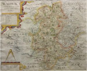 Antique Map of Warwickshire by Saxton/Kip