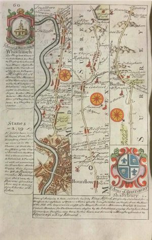 Antique Map of London to Bagshot via Hounslow & Staines by Owen & Bowen