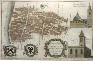 Antique Map of Walbrook Ward and Dowgate Ward with their Divisions into Parishes by Benjamin Cole
