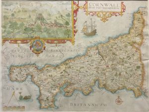 Antique Map of Cornwall by Saxton/Kip
