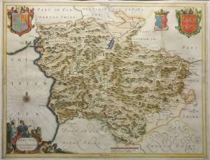Antique Map of Montgomeria Comitatus et Comitatus Mervinia by Joan Blaeu
