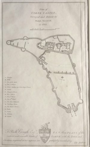 Antique Map of Plan of Corfe Castle, surveyed in 1586 by Ralph Treswell