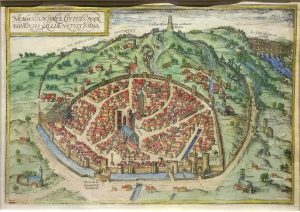 Antique Map of Plan of the City of Nıîmes, France by Jean Poldo D'Albenas