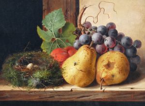 Still life, Fruit and a Nest of Eggs upon a Ledge