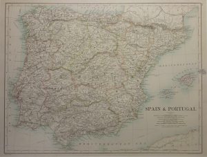 Antique Map of Spain and Portugal by W & A.K. Johnston
