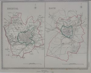 Antique Map of Plan of Bristol and Bath by J & C Walker
