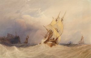 Boats Leaving Harbour in a Rough Sea