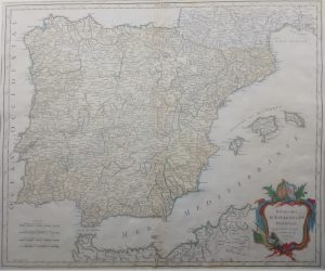 Antique Map of Royaumes D'Espagne et De Portugal (Spain and Portugal) by Gilles Robert de Vaugondy