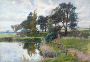 Figures on a Path by a Millpond